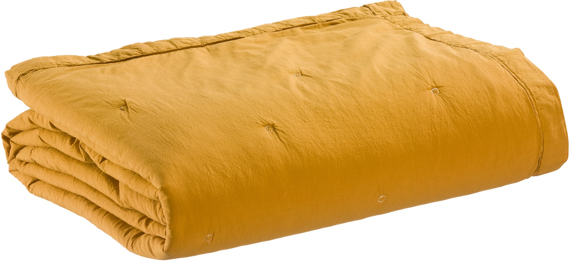 plaid tika zafferano, colore zafferano, taglia 180 x 260. vista frontale della coperta piegata su sfondo bianco