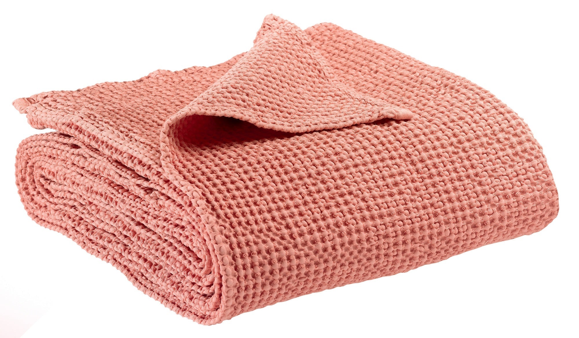 plaid maia petalo, colore petalo, taglia 180 x 260. vista frontale della coperta piegata su sfondo bianco