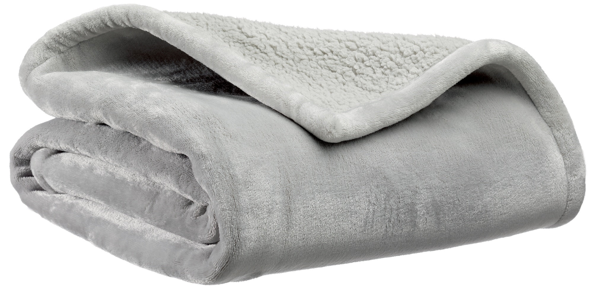 coperta michka perla, colore perla, taglia 240 x 220. vista frontale della coperta piegata su sfondo bianco