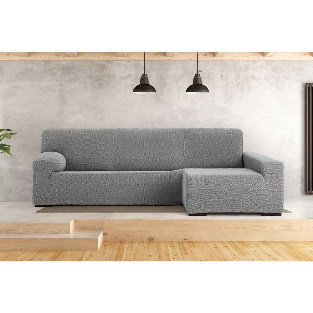 copridivano troya elastico penisola destra grigio bracciolo lungo 250/310, dettaglio del tessuto e texture del copridivano