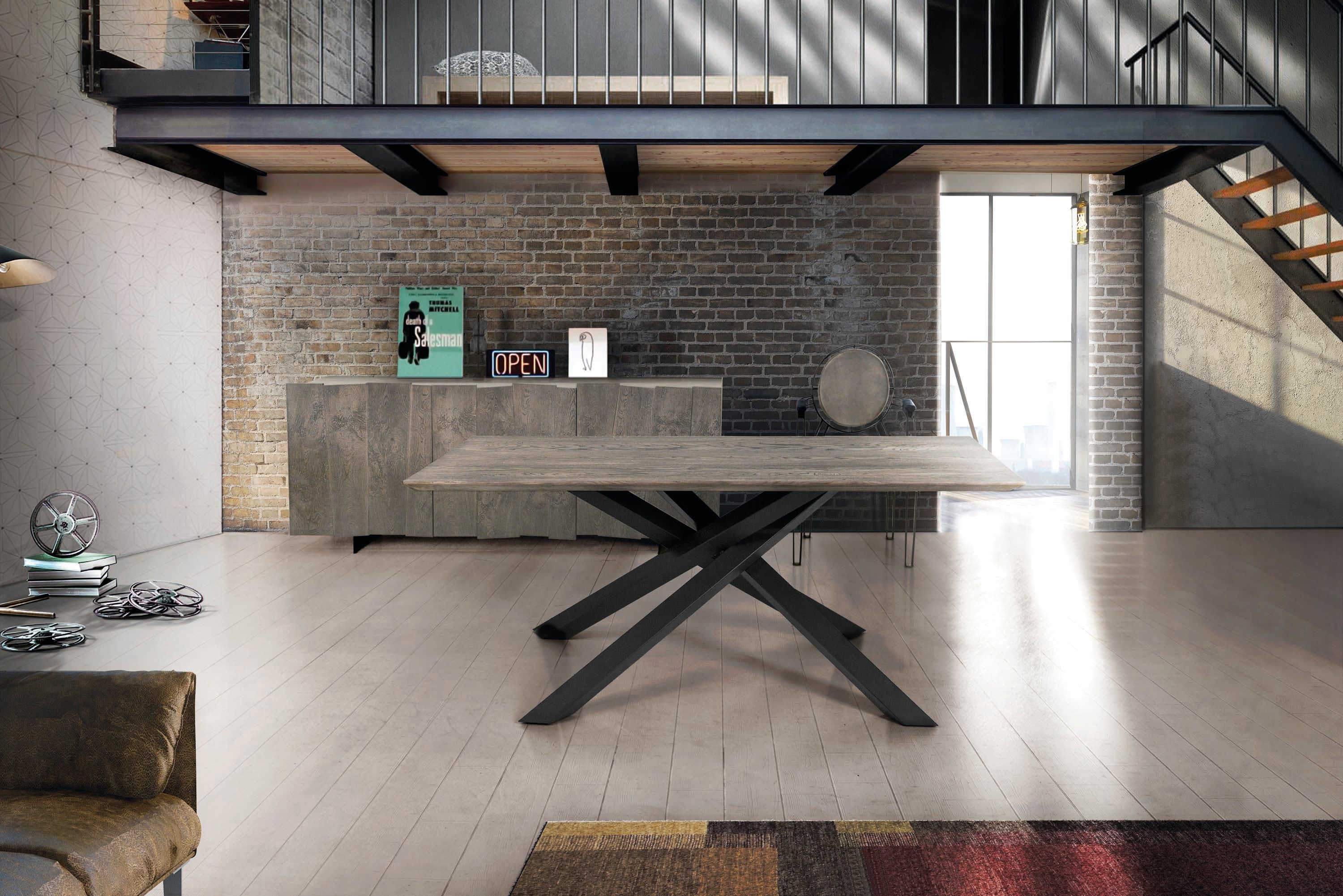 credenza ischia rovere nodato 198×50 cm h 81 cm (beton), credenza posizionata in ambiente living moderno