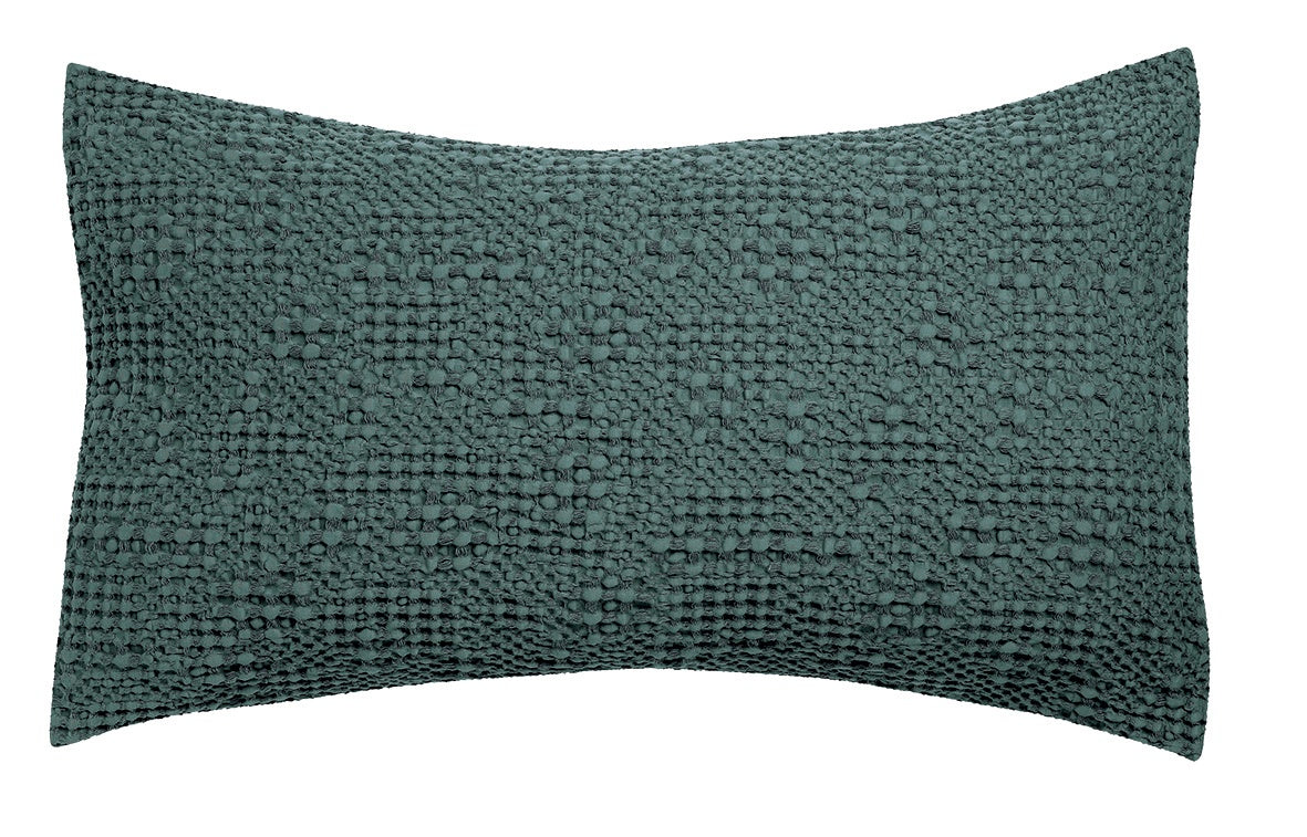 cuscino tana prussia, colore prussia, taglia 40 x 65. dettaglio tecnico della chiusura del cuscino