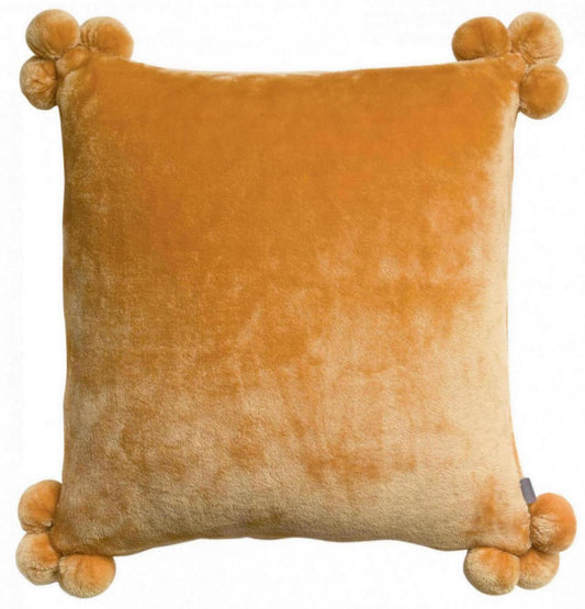 cuscino tender pompons ocra, colore ocra, taglia 45 x 45. cuscino da interno elegante, perfetto per arredare soggiorno o camera da letto