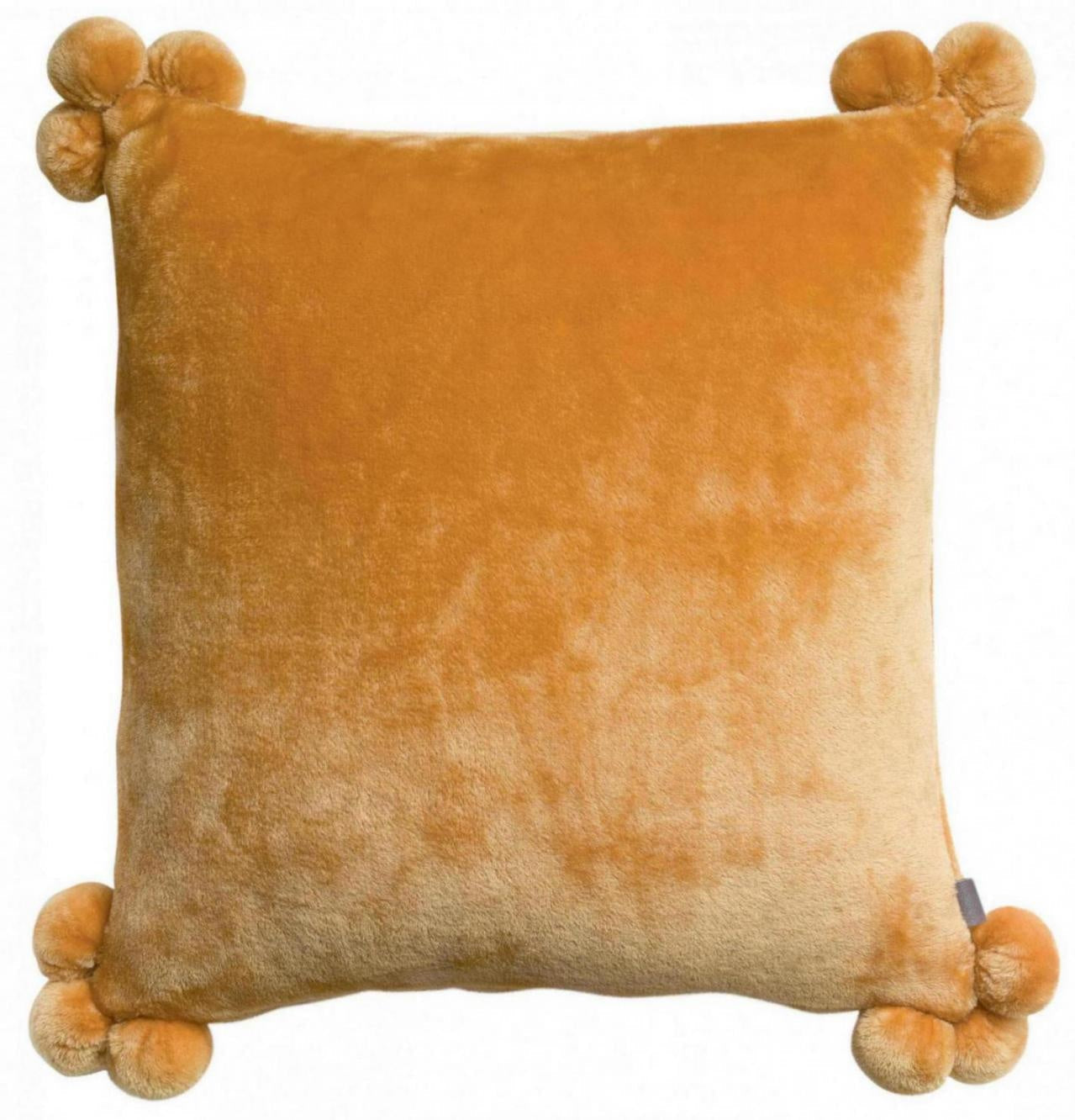 cuscino tender pompons ocra, colore ocra, taglia 45 x 45. cuscino da interno elegante, perfetto per arredare soggiorno o camera da letto