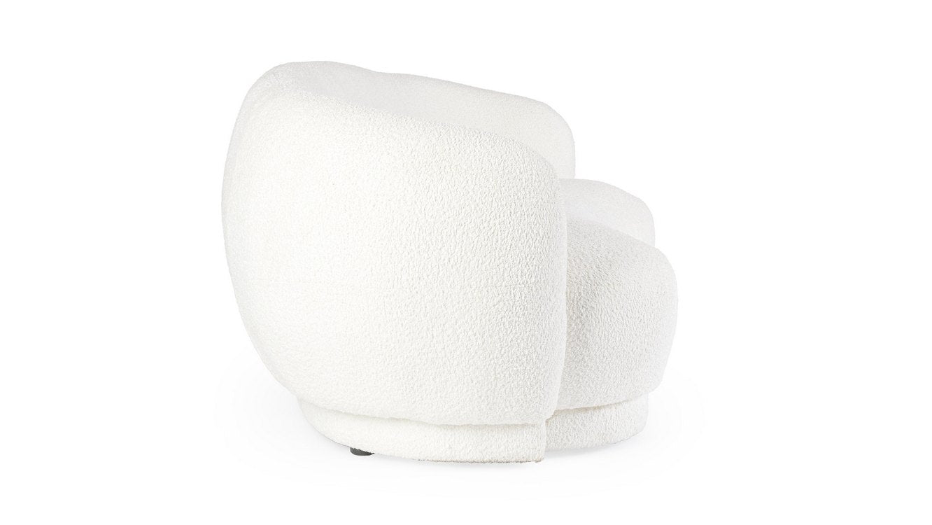 divano tecla in tessuto effetto bouclé bianco, divano in ambientazione, perfetto per ispirare l’arredamento del salotto