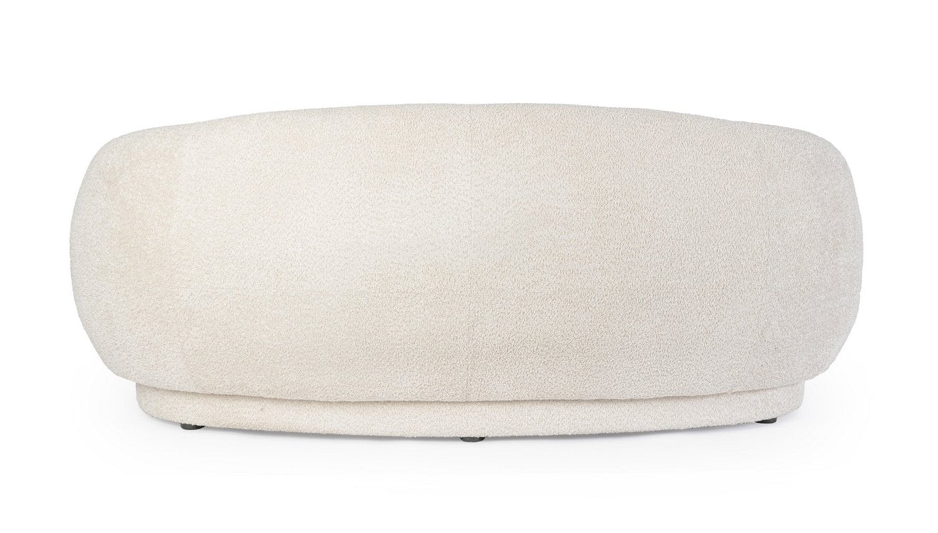 divano tecla in tessuto effetto bouclé naturale, vista laterale per mostrare profondità e comfort