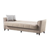 divano letto duca con contenitore in velluto setra crema, vista laterale per mostrare profondità e comfort