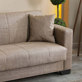 divano letto contenitore moon 3 posti in tessuto internobase 07 camel, ambiente living arredato con divano protagonista