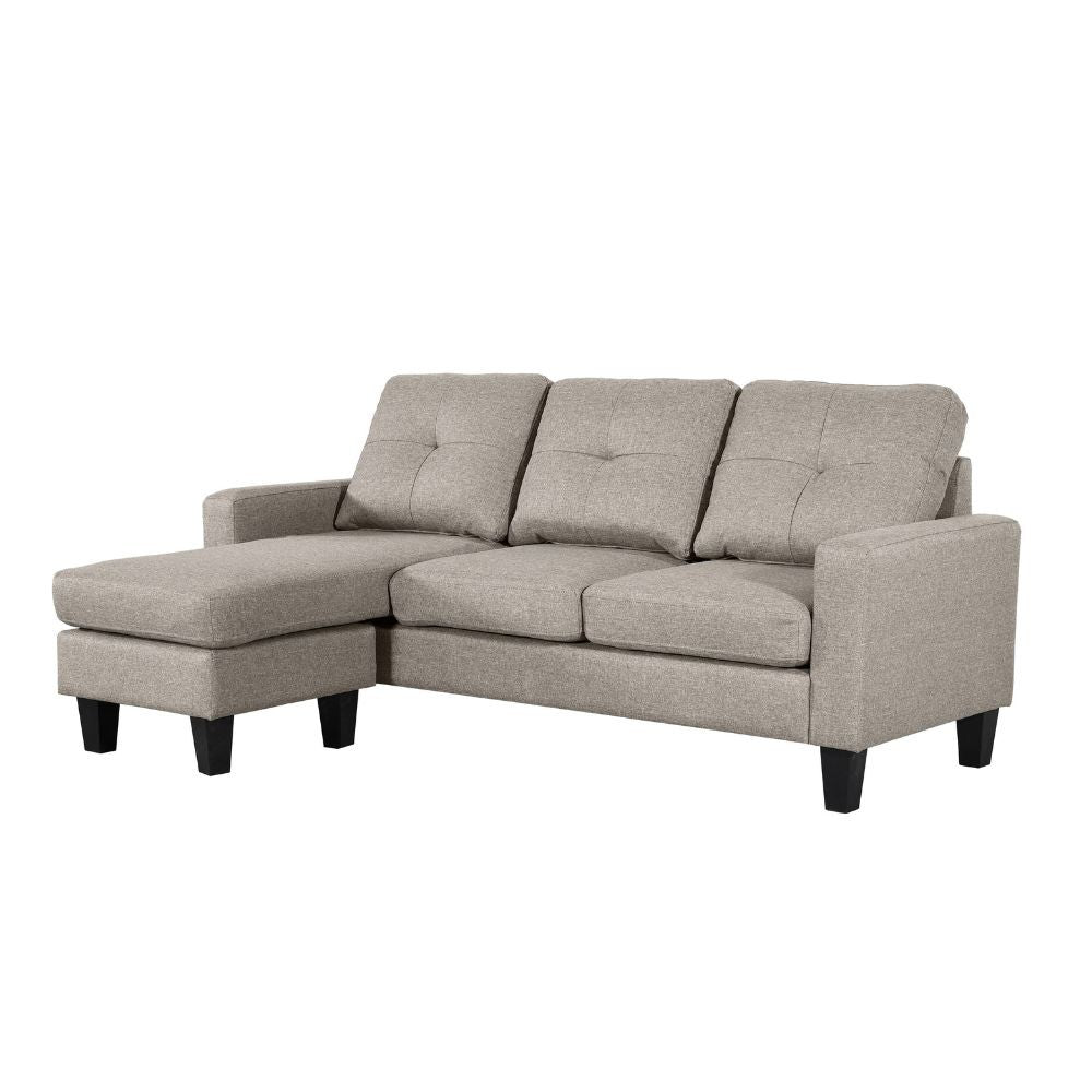 divano 3 posti giulivo beige con chaise longue componibile, dettaglio della struttura e finitura del divano