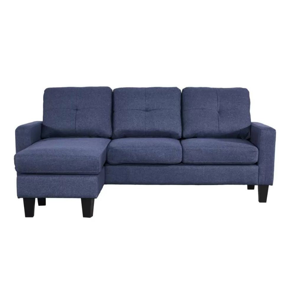 divano 3 posti giulivo blu con chaise longue componibile, divano in ambientazione, perfetto per ispirare l’arredamento del salotto