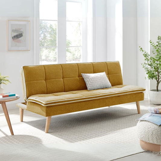 divano letto lunaria 3 posti colore senape 22aq11-7, divano visto frontalmente, ideale per soggiorni moderni e accoglienti