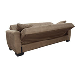 divano letto rianna 3 posti con contenitore in tessuto oguzcan 07 brown, vista laterale per mostrare profondità e comfort