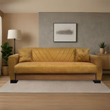 divano letto rianna 3 posti con contenitore in tessuto oguzcan 09 giallo, divano visto frontalmente, ideale per soggiorni moderni e accoglienti