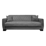 divano letto rianna 3 posti con contenitore in tessuto oguzcan 13 gray, dettaglio della struttura e finitura del divano