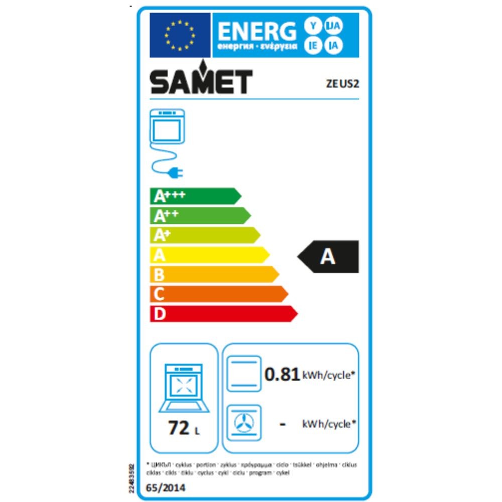 forno elettrico statico samet zeus2 da incasso 6 funzioni nero classe a, dettaglio della manopola e del pannello comandi