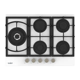piano cottura samet dafne70 a gas da incasso 5 fuochi 70 cm in vetro bianco, piano cottura a gas visto frontalmente, classico ed efficiente
