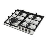 piano cottura samet sansone a gas da incasso 4 fuochi 60 cm in acciaio, dettaglio dei bruciatori e delle griglie in ghisa