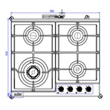 piano cottura samet sansone a gas da incasso 4 fuochi 60 cm in acciaio, vista laterale del piano con manopole di regolazione