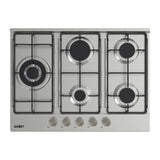 piano cottura ercole2 a gas da incasso 5 fuochi 70 cm. in acciaio inox, piano cottura a gas visto frontalmente, classico ed efficiente