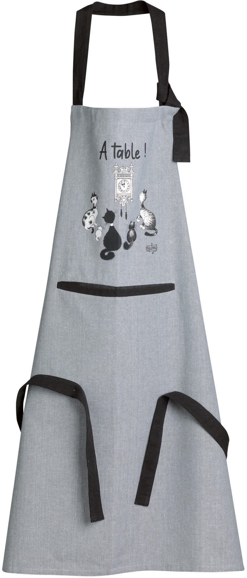 grembiule da cucina dubout chat horloge grigio, colore grigio, taglia 72 x 85. grembiule su sfondo neutro per una visione chiara del prodotto