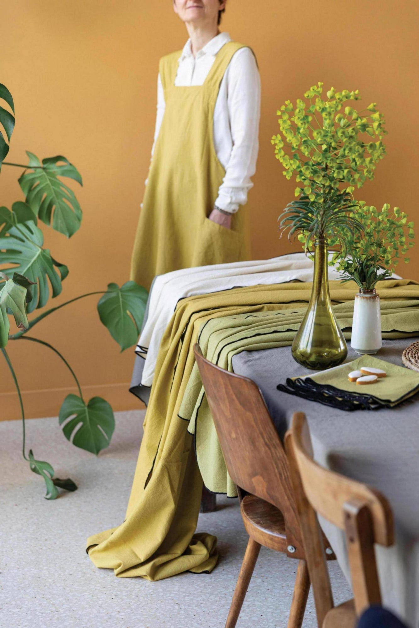 grembiule da cucina giapponese riciclato haru khaki, colore khaki, taglia 78 x 100. perfetto per proteggere i vestiti durante la preparazione dei pasti