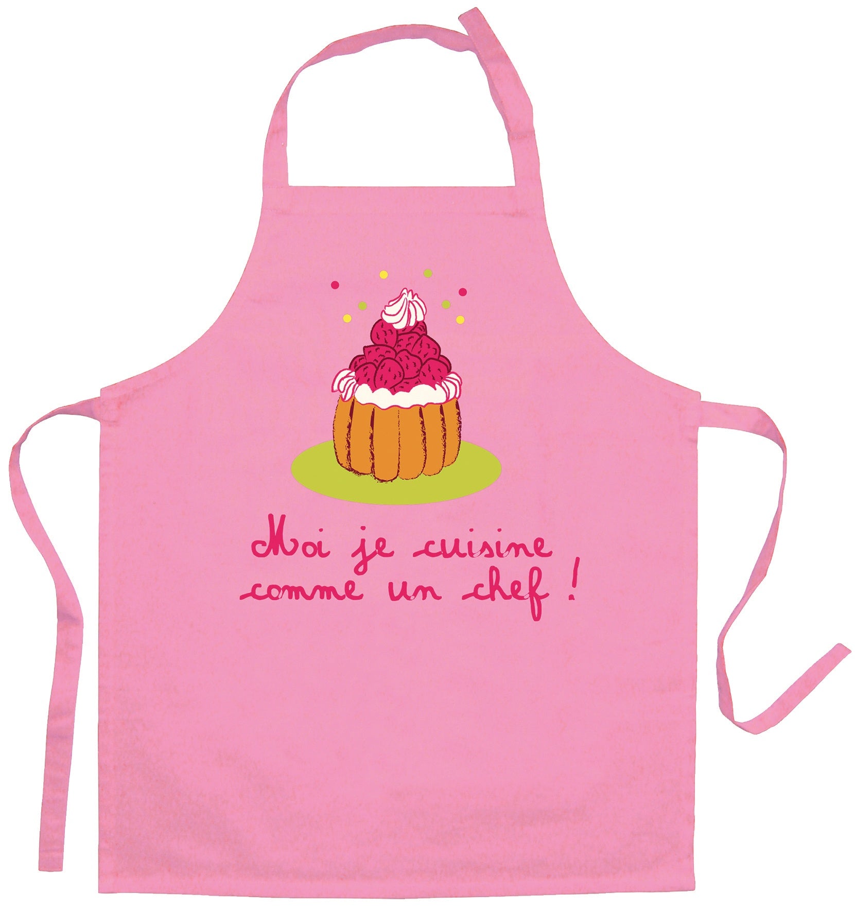 grembiule da cucina per bambini riciclato je cuisine comme un chef rosa, colore rosa, taglia 52 x 63. grembiule su sfondo neutro per una visione chiara del prodotto