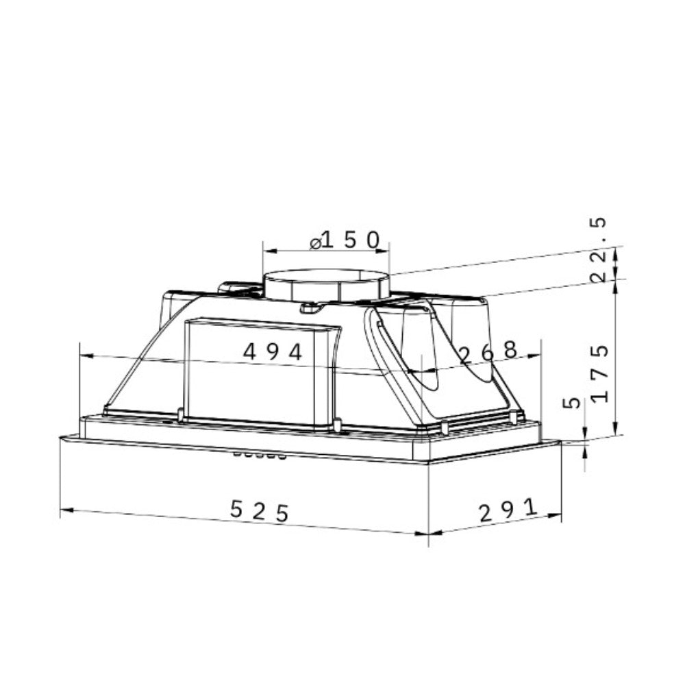 cappa incasso sottopensile samet gruppo basic 52 luce led 3 livelli velocità inox classe c, dettaglio di guide, supporti e sistemi scorrevoli