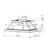 cappa incasso sottopensile samet gruppo basic 52 luce led 3 livelli velocità inox classe c, dettaglio di guide, supporti e sistemi scorrevoli