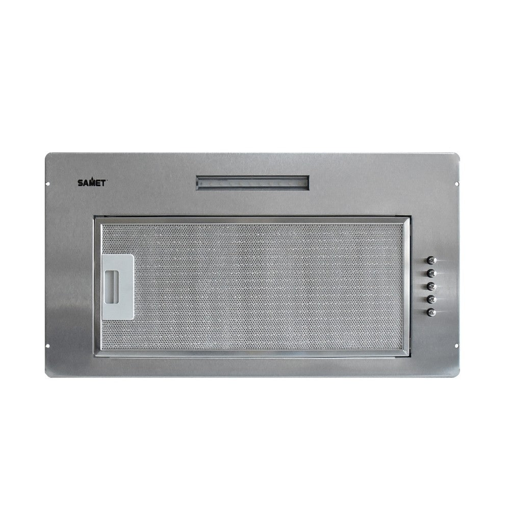 cappa integrata sottopensile samet gruppo52 new luce led 3 livelli velocità inox classe d, gruppo tecnico per mobili visto frontalmente