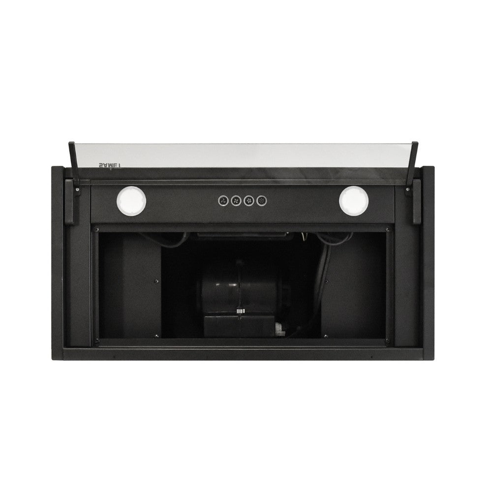 cappa integrata sottopensile samet kripto60 luce led 3 livelli velocità nero classe d, gruppo assemblato per dimostrazione del funzionamento