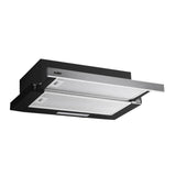 cappaintegrata samet new slim sottopensile potenza aspirante 250 m3/h luce led 60 nero con frontalino inox, gruppo tecnico per mobili visto frontalmente
