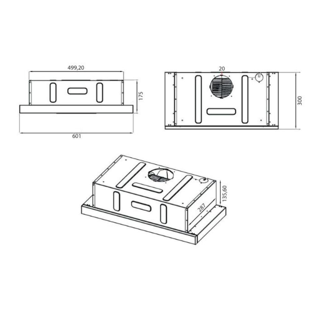 cappaintegrata samet new slim sottopensile potenza aspirante 250 m3/h luce led 60 nero con frontalino inox, componenti del gruppo mostrati separatamente
