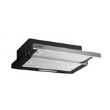 cappa integrata kumtel new slim sottopensile potenza aspirante 250 m3/h luci led 60 nero con frontalino inox, gruppo tecnico per mobili visto frontalmente