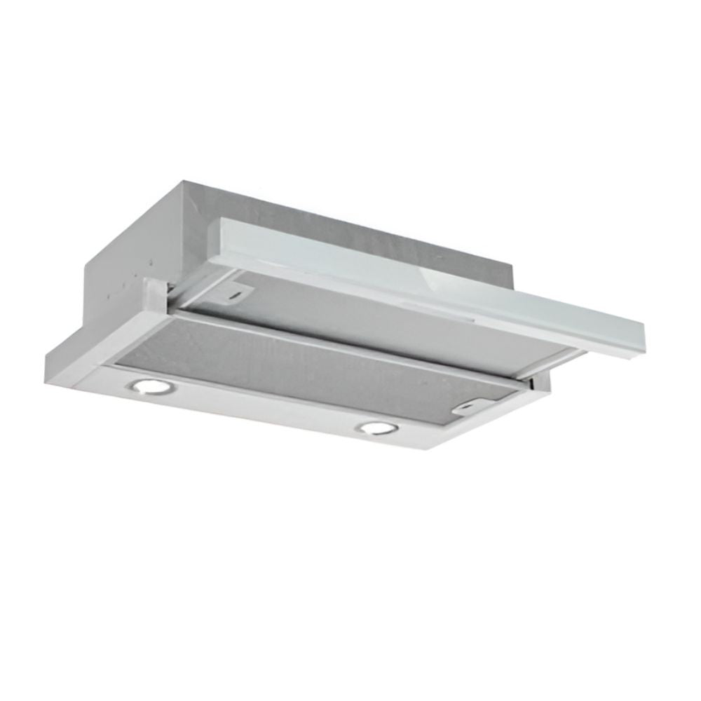 cappa integrata sottopensile tecnowind slim 90 luce a led 3 livelli velocità verniciata grigio con frontalino inox, gruppo tecnico per mobili visto frontalmente