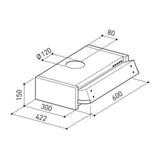 samet cappa da incasso sottopensile estraibile 60 1 luce led 3 livelli di potenza classe d, dettaglio di guide, supporti e sistemi scorrevoli