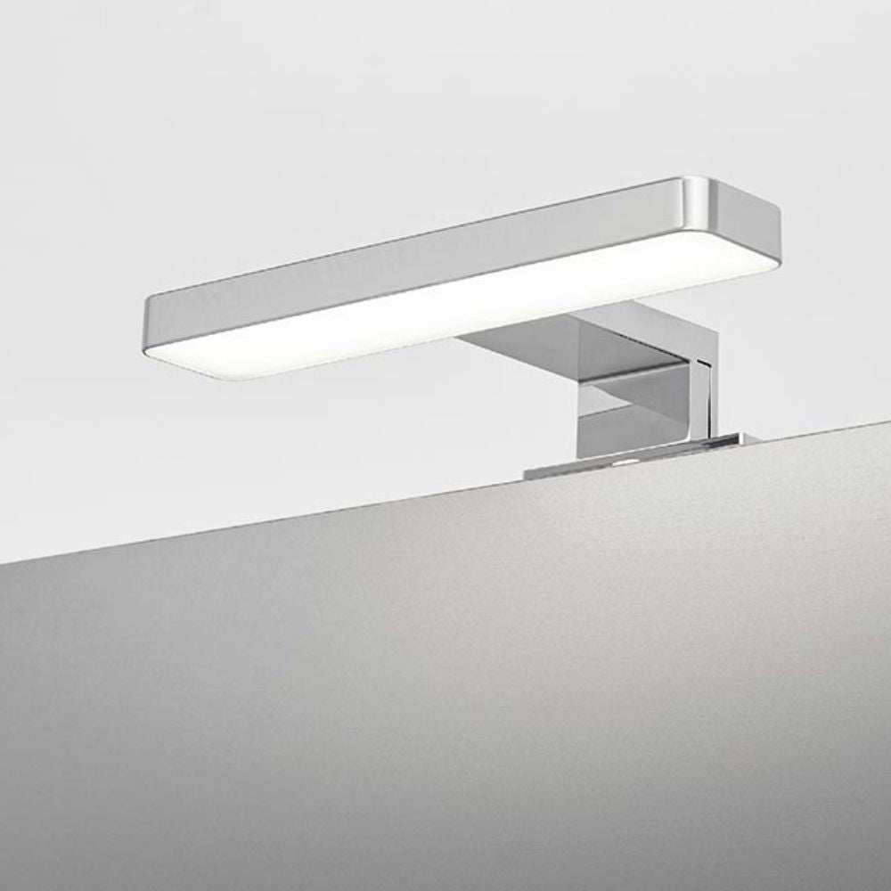 lampada led brex per bagno 6,5 watt cromata 200 mm, lampada da bagno montata sopra lo specchio, ideale per illuminazione funzionale