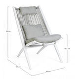 Set di 2 poltrone ALOHA in alluminio bianco e intreccio di corda grigio, con cuscini