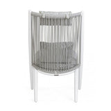 Set di 2 poltrone ALOHA in alluminio bianco e intreccio di corda grigio, con cuscini