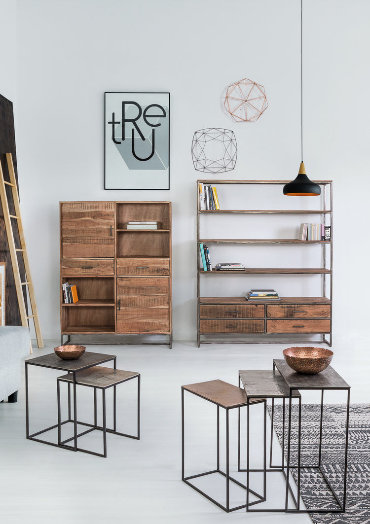 libreria elmer in legno di acacia e acciaio 145x35x190 cm, design versatile per ambienti moderni, scandinavi o industriali