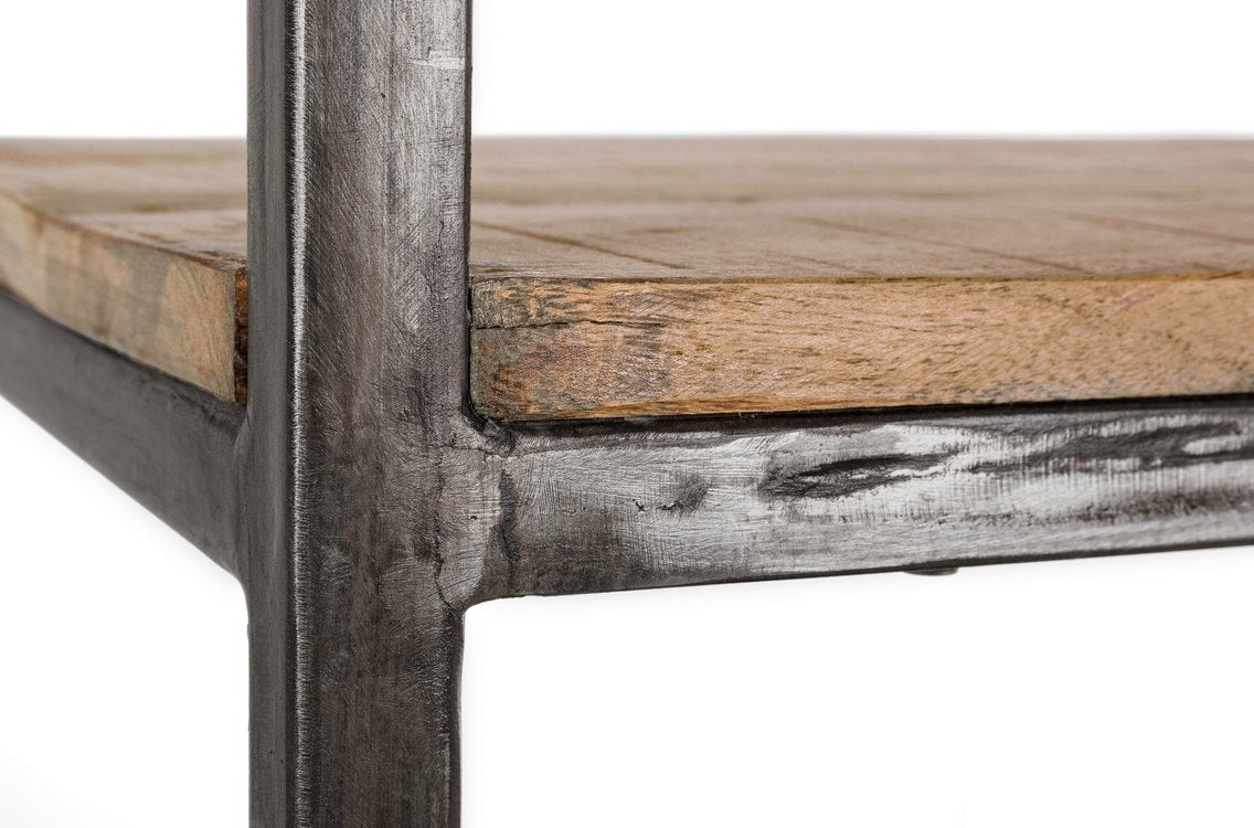 libreria elmer in legno di acacia e acciaio 145x35x190 cm, struttura modulare facile da abbinare ad altri mobili