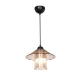 lampada da soffitto inka asz1464 con paralume in plastica ambrata, vista dal basso del paralume in metallo, vetro o tessuto