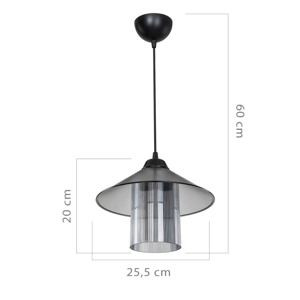 lampada da soffitto inka asz1463 con paralume in plastica fumé, ambientazione moderna con punto luce centrale sopra il tavolo