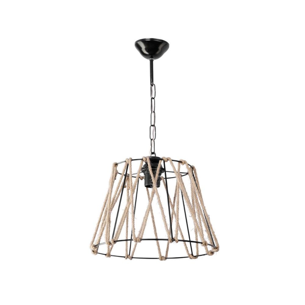 lampada a sospensione evren asz0881 metallo nero e corda, lampada a sospensione con luce diretta, perfetta per tavolo da pranzo o cucina