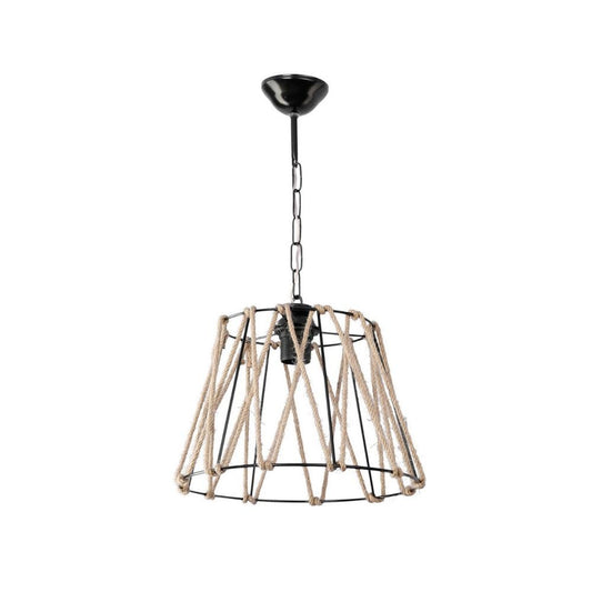 lampada a sospensione evren asz0881 metallo nero e corda, lampada a sospensione con luce diretta, perfetta per tavolo da pranzo o cucina