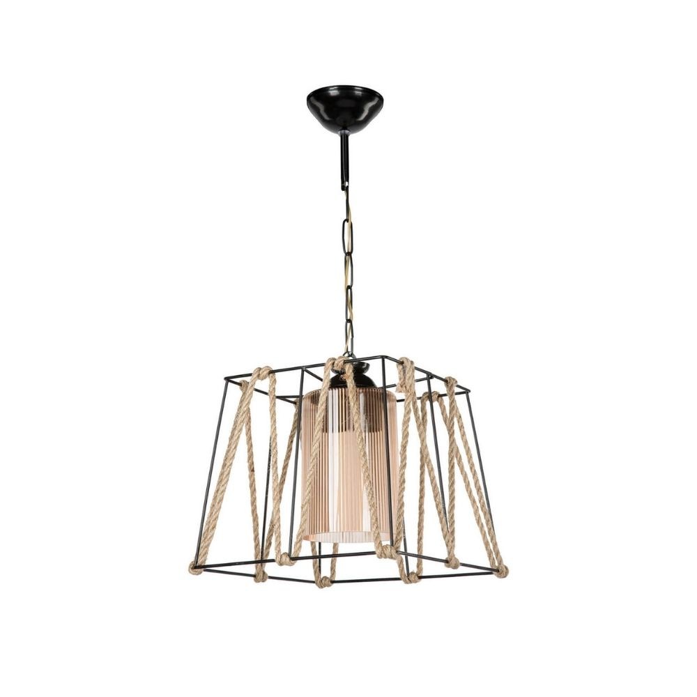 lampada a sospensione likya asz0990 in metallo nero e corda, lampada a sospensione con luce diretta, perfetta per tavolo da pranzo o cucina