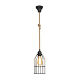 lampada a sospensione halat asz0549 in metallo nero e corda, vista dal basso del paralume in metallo, vetro o tessuto