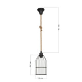 lampada a sospensione halat asz0549 in metallo nero e corda, ambientazione moderna con punto luce centrale sopra il tavolo