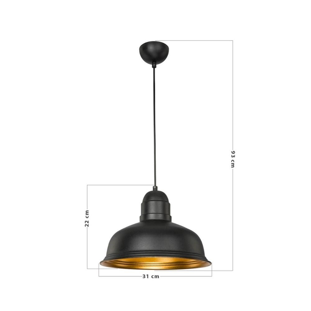 lampada a sospensione kumbet mdl3053 metallo nero interno oro, ambientazione moderna con punto luce centrale sopra il tavolo