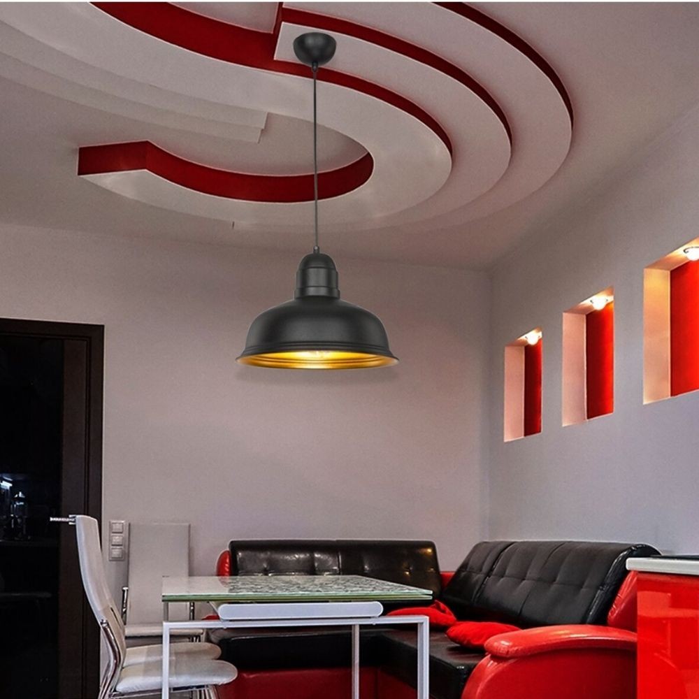 lampada a sospensione kumbet mdl3053 metallo nero interno oro, lampada sospesa ideale per open space, cucine e soggiorni