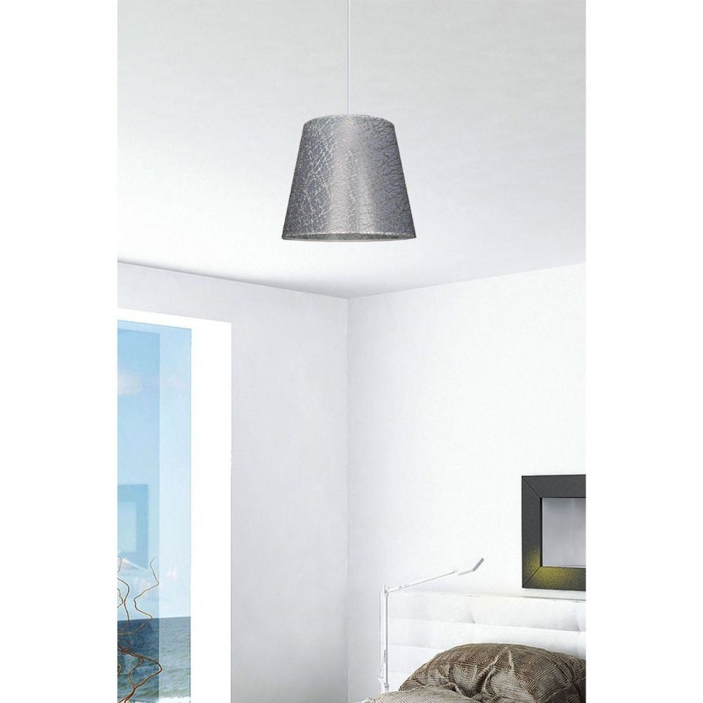 lampada a sospensione conic asz0777 in tessuto grigio, cavo regolabile per adattarsi a soffitti di diverse altezze